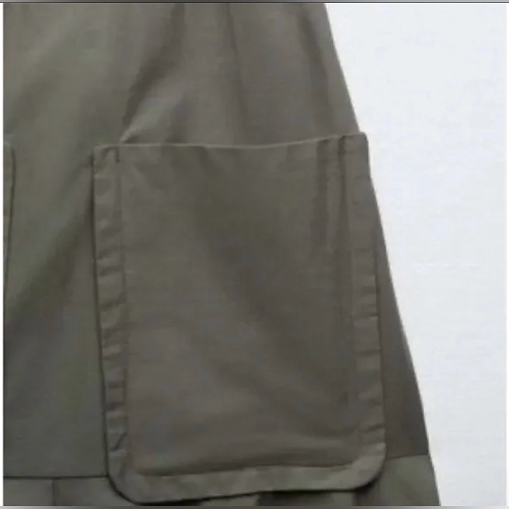 NWT Zara High-Waist Olive Green Maxi Skirt with Front Patch Pockets Large - Picture 3 of 9